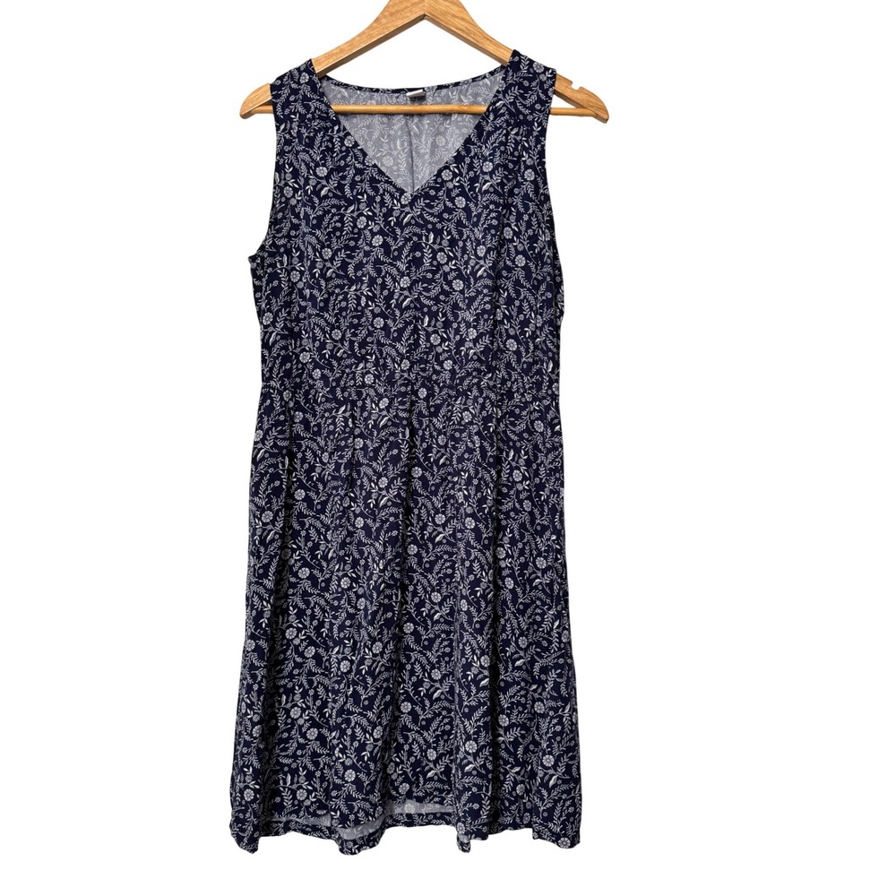 Old‎ Navy Navy Blue Floral Print Sleeveless V Neck Knee Length Dress Size L
